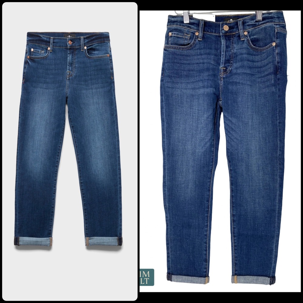 7 For All Mankind Josefina Boyfriend Jeans Mid Rise Rolled Hem Vanity 26 NEW